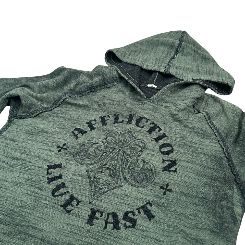 Affliction Reversible Burnout Hoodie Unisex Small Black Grunge Alternative‎ Goth
